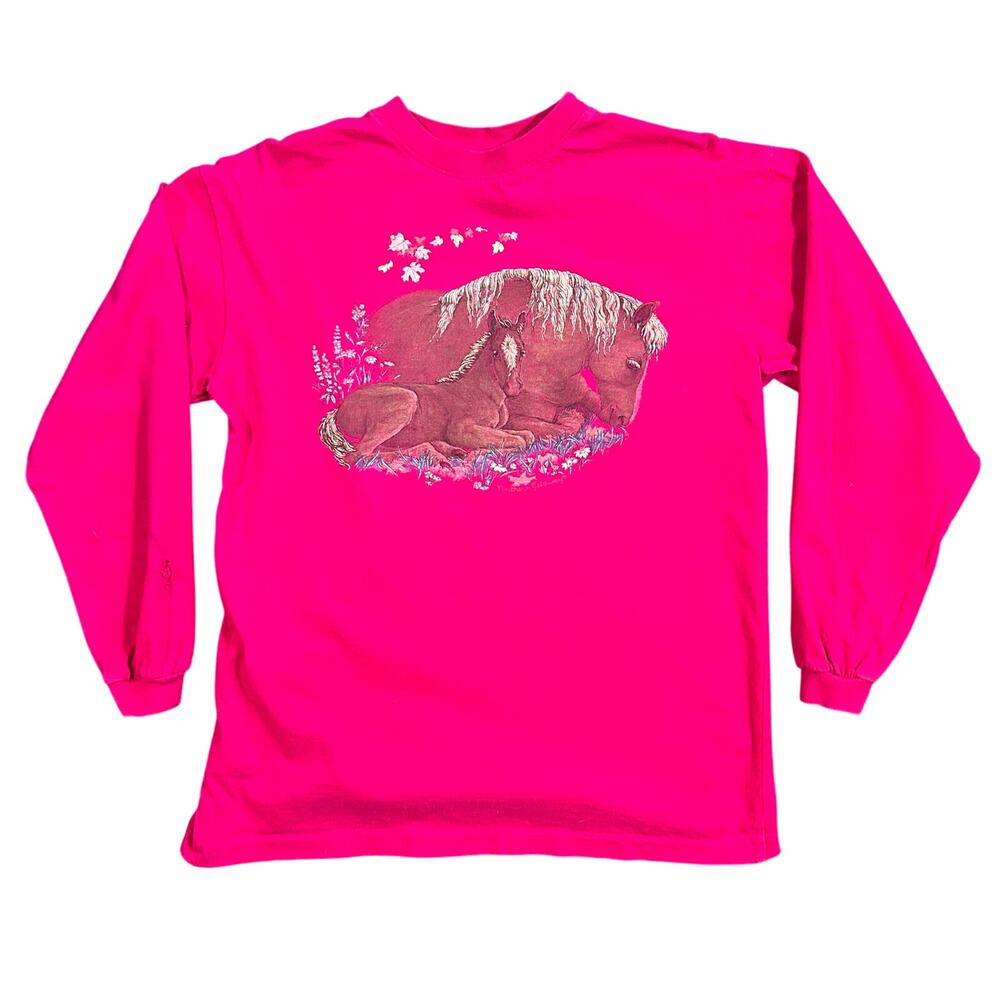 Vintage 90s Horses Long Sleeve T-Shirt Pink Womens Large Northern Getaway